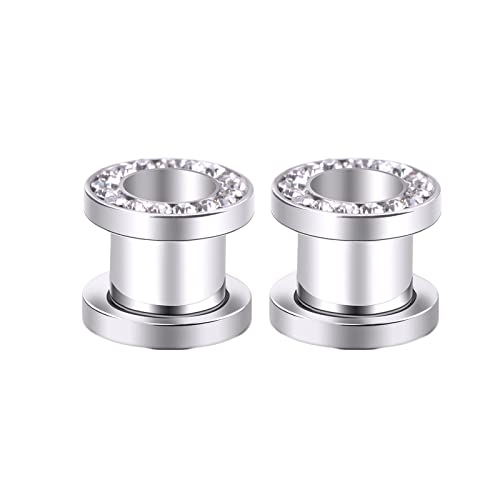ANAZOZ Ohr Tunnel 2mm, Ohr Plug Damen Edelstahl 2 Stücke Ear Tunnel Expander Ohrpiercing Double Flared Silber Ohr Tunnel Mit Zirkonia von ANAZOZ