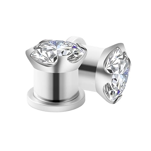 ANAZOZ Ohr Tunnel 5mm, Flesh Plug Edelstahl 2 Stück Ohr Piercing Damen, Ohr Expander Ohrringe Silber von ANAZOZ