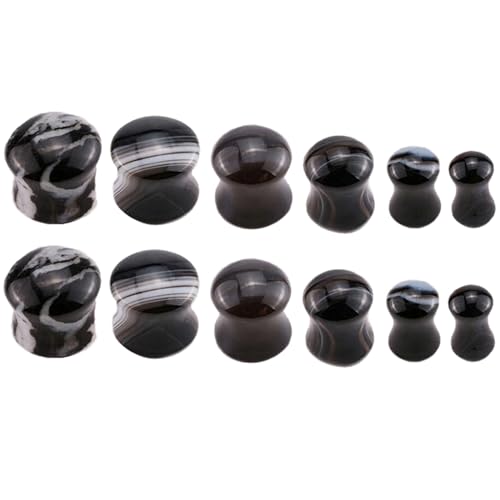 ANAZOZ Ohr Tunnel 6mm-16mm, Ohr Expander Plug Stein 12er Set Piercing-Schmuck Herren, Ohr-Stretching Ohrringe Schwarz von ANAZOZ