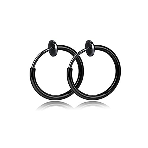 ANAZOZ Ohrringe Clip Männer Ohne Ohrloch, Ohrringe Creolen Edelstahl Damen Schwarze Runde Form 20 mm von ANAZOZ