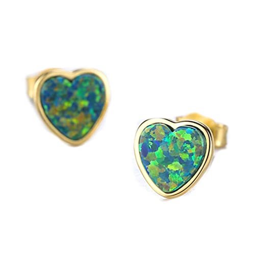 ANAZOZ Ohrstecker Echt Silber Damen, Ohrschmuck Hochzeit Erstellt Opal Herz Form, Gold, Geschenk für Sie von ANAZOZ