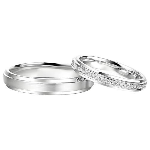 ANAZOZ Paar Ringe 14 karat Weißgold, Ringe Partnerringe Set Verlobungsringe Moissanite Eheringe Damen Gr. 62 und Herren Gr. 67 von ANAZOZ
