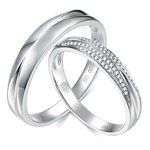 ANAZOZ Paar Ringe Weißgold 18k, Ringe Mann und Frau Verlobungsringe Moissanite Partnerringe Damen 60 und Herren 67 von ANAZOZ
