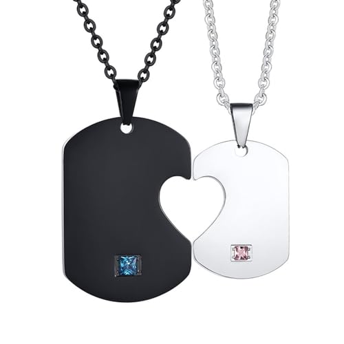 ANAZOZ Partnerkette für Sie und Ihn, Halskette Damen Edelstahl 50cm Puzzle-Herz-Erkennungsmarken-Anhänger von ANAZOZ