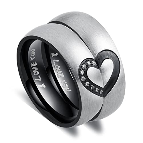 ANAZOZ Partnerringe Edelstahl, Trauringe 6mm Schwarz mit Gravur I Love You Hochzeit Ring Frau Größe 49 (15.6) von ANAZOZ