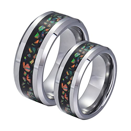 ANAZOZ Partnerringe Edelstahl, Verlobungsringe Paar Personalisierte gr.52 und gr 65 Silber Ring Breit 8mm mit Opal von ANAZOZ