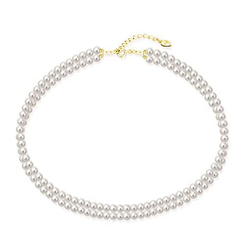 ANAZOZ Perlen Kette Frauen, Choker Halskette Silber 925 Layered Kette Damen Verstellbar 32cm mit Verlängerung Perlenkette 6mm von ANAZOZ