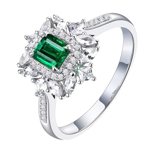 ANAZOZ Ring Damen Silber 925, Hochzeit Ringe Frauen Modeschmuck mit Labor Smaragd 0,5 Karat und Moissanite größe 54 (17.2) von ANAZOZ