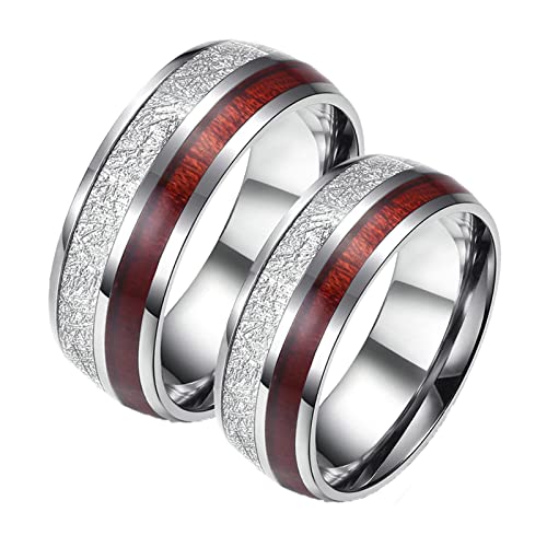 ANAZOZ Ring Edelstahl Eheringe, Partnerringe mit Gravur Trauringe Damen gr.54 und Herren gr.65 8mm Silberring Inlay Holz von ANAZOZ