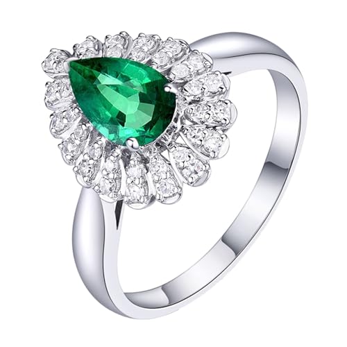 ANAZOZ Ring Silber 925 Damen, Trauringe für Frauen Modeschmuck mit Labor Smaragd 1 Karat und Moissanite größe 49 (15.6) von ANAZOZ