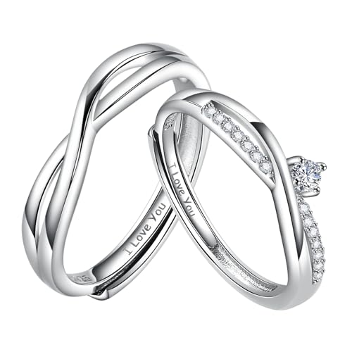 ANAZOZ Ring Unendlichkeit Silber, Trauringe Paarpreis Verstellbar mit Zirkonia Damen Ringe Paare Mit Gravur I Love You von ANAZOZ