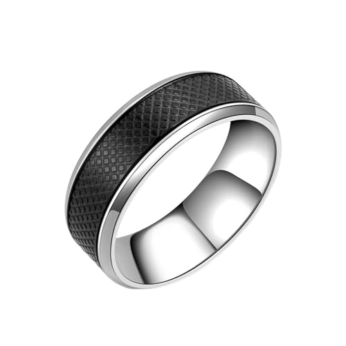 ANAZOZ Ringe Aus Edelstahl Herren, Trauringe mit Gravur Personalisiert Größe 65 (20.7) Silberner Schwarzer Ring Breit 8 mm von ANAZOZ