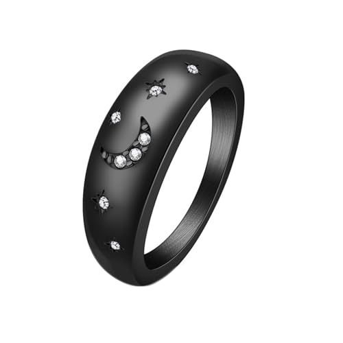 ANAZOZ Ringe Aus Edelstahl für Damen, Verlobungsring mit Gravur Personalisiert Größe 54 (17.2) Mond-Stern-Ring mit Zirkonia von ANAZOZ