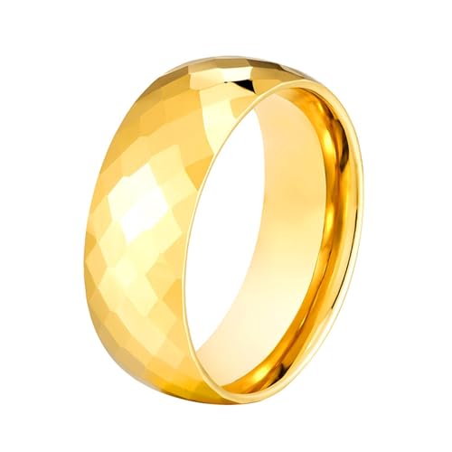 ANAZOZ Ringe Aus Wolfram Herren, Personalisierter Ring Damen Verlobungsring Größe 57 (18.1) Goldring mit Mehreren Facetten Breit 8 mm von ANAZOZ