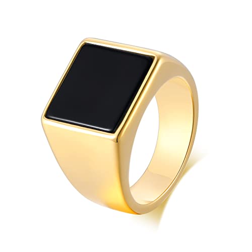 ANAZOZ Ringe Damen Edelstahl, Trauringe Mit Gravur Personalisiert größe 57 Goldener Siegelring mit Acrylstein von ANAZOZ