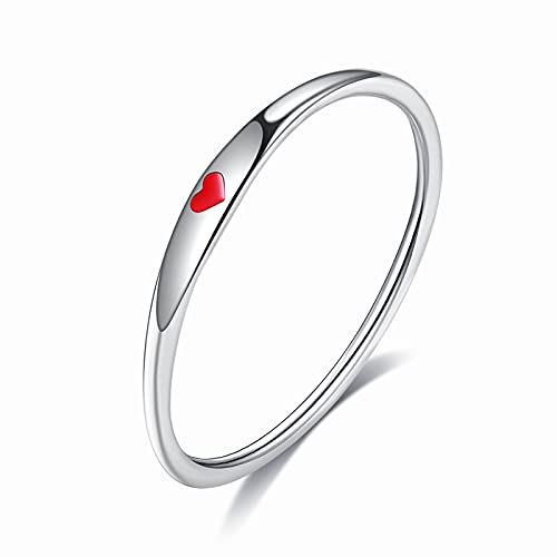 ANAZOZ Ringe Damen Silber 925, Ringe für Damen Schmal Einfach Größe 54 (17.2) Kleine Ringe mit Rotem Herz von ANAZOZ