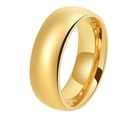 ANAZOZ Ringe Edelstahl Frauen, Ring mit Gravur Herren Personalisiert Trauringe Größe 57 (18.1) Polierter Goldring Breit 8 mm von ANAZOZ