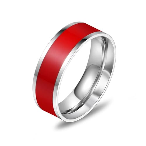 ANAZOZ Ringe Edelstahl Frauen, Ring mit Gravur Mann Verlobungsring Größe 60 (19.1) Bandring Breit 7 mm mit Roter Emaille von ANAZOZ