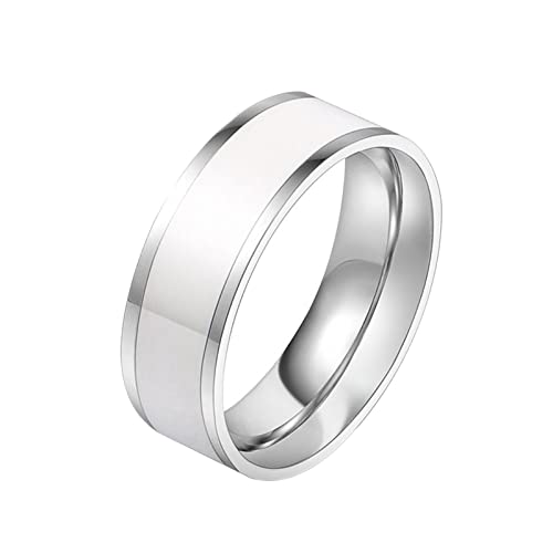 ANAZOZ Ringe Edelstahl Männer, Ring Mit Gravur Herren Personalisiert Weißer Emaille-Ring Breit 7 mm Größe 54 (17.2) von ANAZOZ