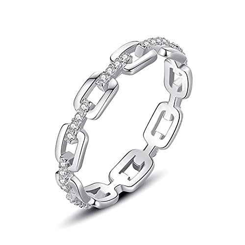 ANAZOZ Ringe Frauen Silber mit Brillanten, Hochzeit Ringe Damen Schmal Größe 60 (19.1) Kettenring mit Zirkonia von ANAZOZ
