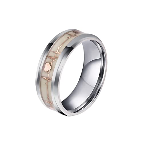 ANAZOZ Ringe Für Herren Edelstahl, Ring Mit Gravur Männer Eheringe größe 52 Ring Breit 8mm mit Herzschlag Leuchtend von ANAZOZ