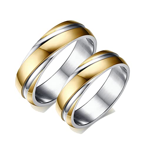 ANAZOZ Ringe Paare 2 Set Edelstahl, Hochzeit Ringe Paar Personalisierte Damen gr.54 und Herren gr.67 Gold Silberring 6mm von ANAZOZ