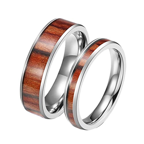 ANAZOZ Ringe Partnerringe Set, Personalisierte Ringe Paare Trauringe Damen gr.54 und Herren gr.62 6mm 4mm Silberring Inlay Holz von ANAZOZ