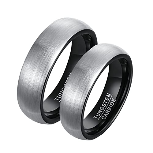 ANAZOZ Ringe Wolfram Paar, Personalisierte Ringe Paare Hochzeit Damen gr.57 und Herren gr.65 Schwarz Gebürsteter Ring 6mm von ANAZOZ