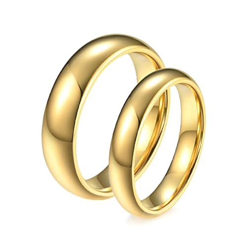 ANAZOZ Ringe Wolframcarbid, Verlobungsringe Paar Personalisierte Damen gr.52 und Herren gr.65 Polierter Goldring 4mm 6mm von ANAZOZ