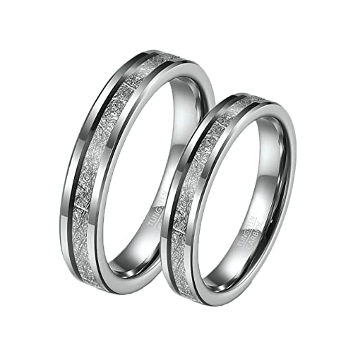ANAZOZ Ringe Wolframcarbid Paar, Partnerringe mit Gravur Trauringe Damen gr.52 und Herren gr.62 4mm Silber Ring Inlay Metalldraht von ANAZOZ