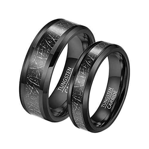 ANAZOZ Ringe Wolframcarbid Paar, Personalisierte Ringe Paare Trauringe Damen gr.52 und Herren gr.62 6mm 8mm Schwarze Ringeinlage aus Metall von ANAZOZ