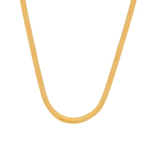 ANAZOZ Schlangenkette Damen, Edelstahl Halskette Damen Ohne Anhänger 43cm Goldene Flache Schlangenkette von ANAZOZ