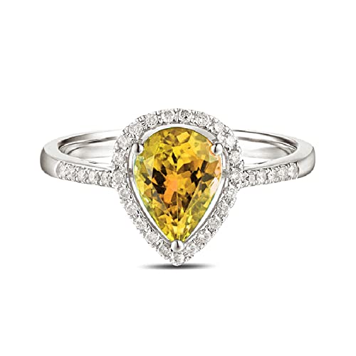 ANAZOZ Solitärring Damen Ringe Silber 925, Simulierte Nano Citrin Träne Tropfenschliff Echt Silber Damenring Gr. 56 (17.8) von ANAZOZ