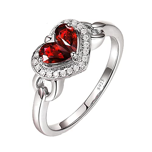 ANAZOZ Solitärring Ring Sterling Silber Damen, Simulierte Nano Rot Rubin Herz Tropfenschliff Echt Silber Damenring Gr. 61 (19.4) von ANAZOZ
