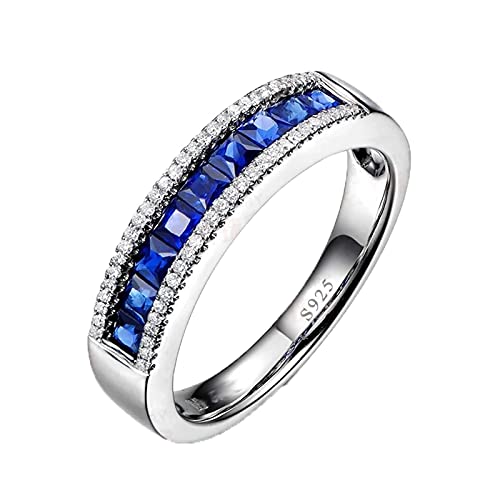 ANAZOZ Solitärring Ringe Damen Silber, Simulierte Nano Blauen Saphir Dreireihig Stein Quadratschliff Echt Silber Damenring Gr. 58 (18.5) von ANAZOZ