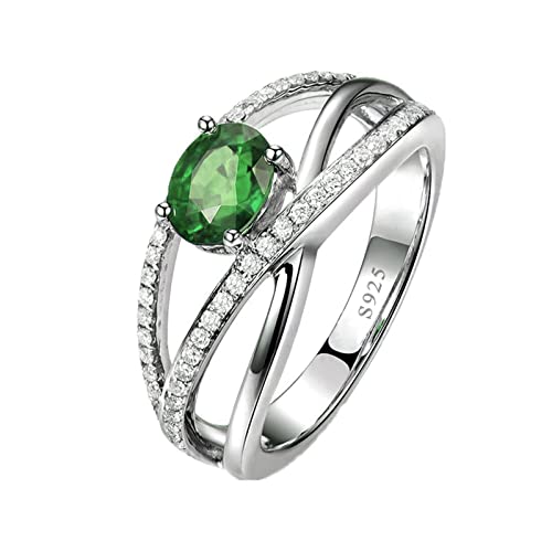 ANAZOZ Solitärring Ringe Silber Vintage, Simulierte Nano Smaragd Hohl Ovalschliff Echt Silber Damenring Gr. 58 (18.5) von ANAZOZ