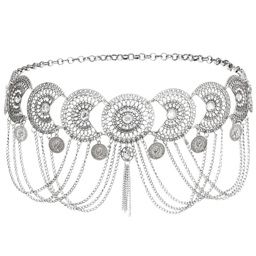 ANAZOZ Taille Kette Damen, Kettengürtel Damen Silber Körperketten für Frauen Boho Vintage Münze Quasten von ANAZOZ