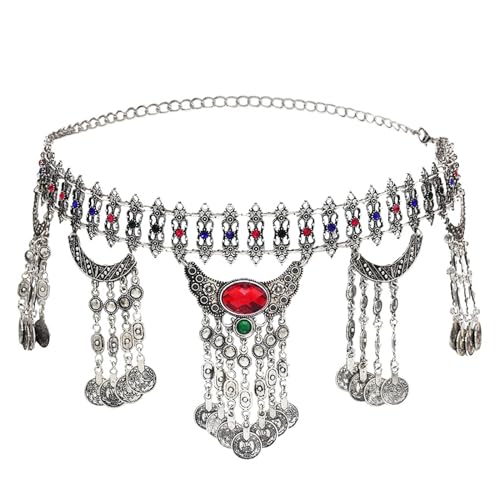 ANAZOZ Taillen Schmuck Damen, Kettengürtel Punk Rot Körperketten für Frauen Sexy Boho Stil mit Quaste von ANAZOZ