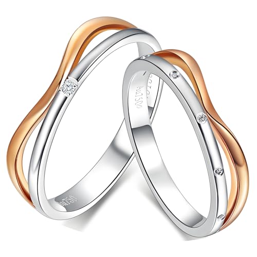 ANAZOZ Trauringe Bicolor Rosegold 14 karat, Ringe Paare Verlobung für Mann und Frau Diamant Partnerringe Größe 60 und 62 von ANAZOZ