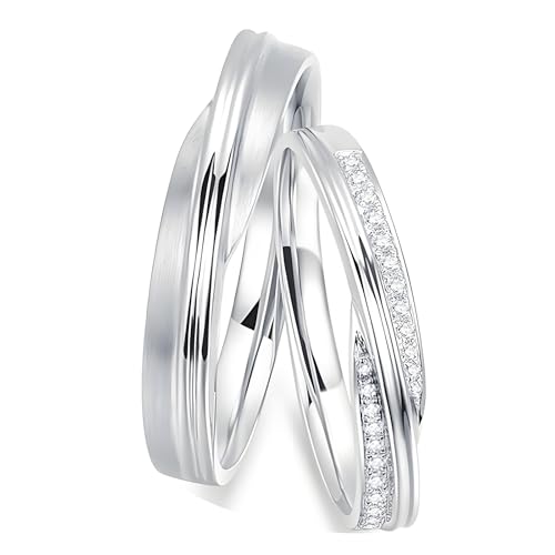 ANAZOZ Trauringe Paar Platin 950, Ringe Paare Verlobung für Sie und Ihn mit Diamant Eheringe Größe 49 und 54 von ANAZOZ