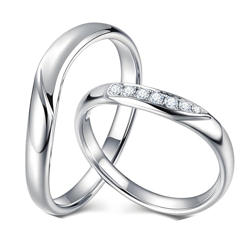 ANAZOZ Trauringe Paar Platin Paarpreis, Ringe Partnerringe Set für Sie und Ihn Moissanite Eheringe Damen 49 und Herren 60 von ANAZOZ