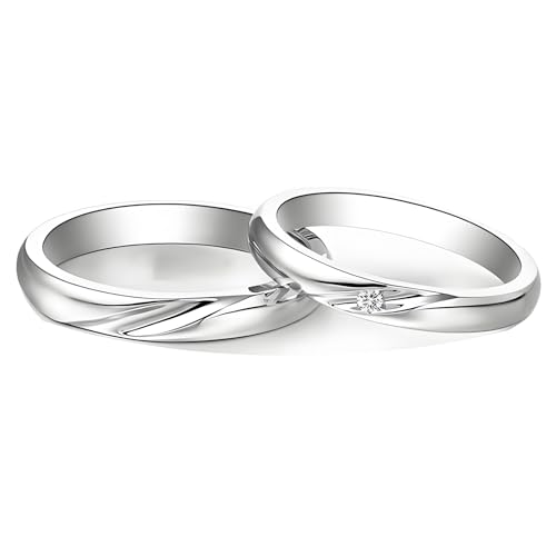 ANAZOZ Trauringe Paar Weißgold 14k, Ringe Mann und Frau Partnerringe mit Diamant Echt Verlobungsringe Gr. 52 und 54 von ANAZOZ
