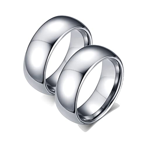ANAZOZ Trauringe Paar Wolfram, Ringe Partnerringe mit Gravur Damen gr.60 und Herren gr.60 8mm Silberring Plain Dome Hochglanzpoliert von ANAZOZ