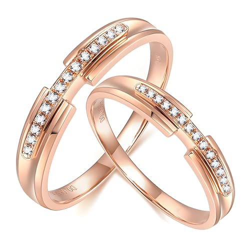 ANAZOZ Trauringe Paarpreis Rosegold 9k, Ehering Paar für Mann und Frau mit Moissanite Verlobungsringe Gr. 62 und 60 von ANAZOZ