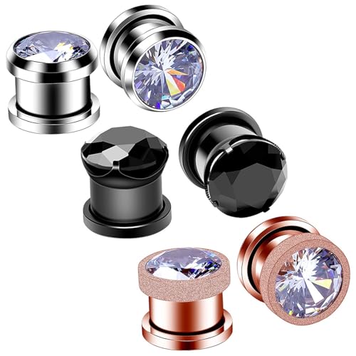 ANAZOZ Tunnel 11mm, Edelstahl Ohr Expander Plug 6er Set Ohrstecker Piercing Herren, Ohr-Stretching Ohrringe Dreifarbig von ANAZOZ