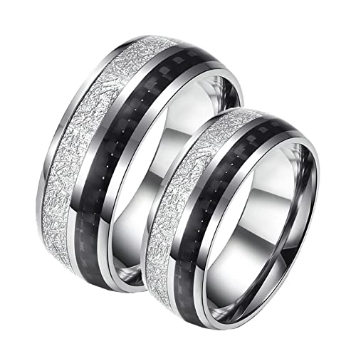 ANAZOZ Verlobungsring Edelstahl, Personalisierte Ringe Paare Trauringe Damen gr.62 und Herren gr.67 8mm Silberringeinlage aus Schwarzer Karbonfaser von ANAZOZ