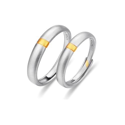 ANAZOZ Verlobungsring Silber 925, Ringe mit Gravur für Paare Verstellbar Silber-Gold-Matt-Ring von ANAZOZ
