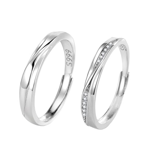 ANAZOZ Verlobungsring Silber 999, Ringe Paar Verstellbar für Sie und Ihn Polierter Ring mit Zirkonia von ANAZOZ