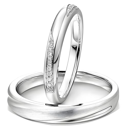 ANAZOZ Verlobungsring Weißgold 375, Ringe Paare 2 Set Trauringe mit Diamant Echt Hochzeitringe Größe 52 und 67 von ANAZOZ
