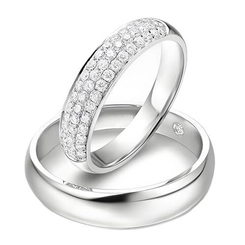 ANAZOZ Verlobungsring Weißgold 750, Ringe Paare 2 Set Trauringe Moissanite Partnerringe Gr. 60 und 62 von ANAZOZ